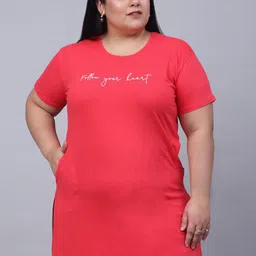 Trend Level Plus Size Typography Printed Pure Cotton Longline T-shirt-image-6