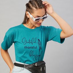 CHIMPAAANZEE Women Blue Typography Printed  Drop shoulder T-shirt-image-76