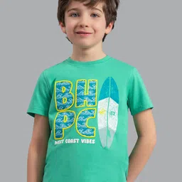 Beverly Hills Polo Club Boys Green Typography Printed Applique T-shirt-image-82
