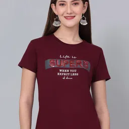 Cantabil Women Embellished Typography Printed Round Neck T-shirt-image-19