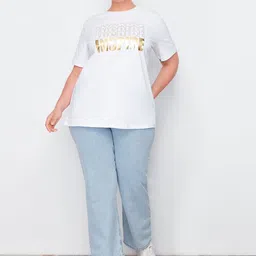 Trendyol PlusSize Typography Printed Drop-Shoulder Sleeves Cotton Regular T-shirt-image-81