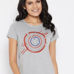 Marvel by Wear Your Mind Women GreyRed Graphic Printed Pure Cotton T-shirt-image-5