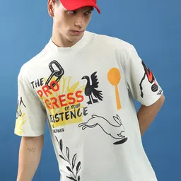 HIGHLANDER Unisex Graphic Printed Drop Shoulder Sleeves Oversized T-shirt-image-20