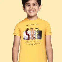 Monte Carlo Boys Yellow & Charcoal Grey Printed T-shirt-image-23
