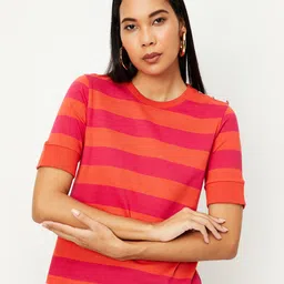 max Women Fuchsia Striped T-shirt-image-34
