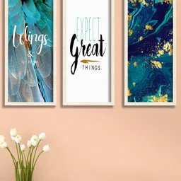 SAF Blue & White 3 Pieces Printed Framed Wall Art-image-7