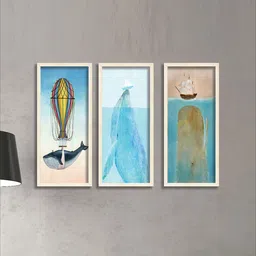 SAF Brown & Blue 3 Pieces Nature Art Framed Wall Art-image-32