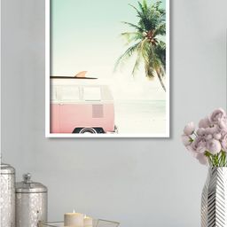 Art Street White & Pink Beach Bus Matte Printed Wall Art-50