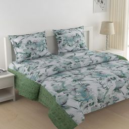 SWAYAM Green & White Floral Printed Cotton 144 TC Double King Bedding Set-32