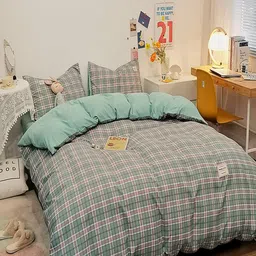 JC HOME Lime Green 4 Pcs Checked Bedding Set-20