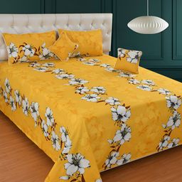BREVARD Yellow White Floral Superfine Double Queen Bedding Set-46