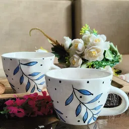 NIYARA White Blue 2 Pieces Printed Ceramic Glossy Cups 320ml-image-6