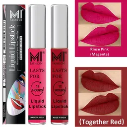 MI FASHION Set of 2 Liquid Lipstick Smudge Free Matte Finish Keeps Moisturize-Pink & Red-image-5