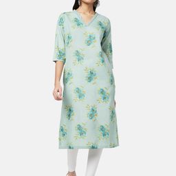 RANGMANCH BY PANTALOONS Women Teal Floral Printed Straight Kurta-image-38