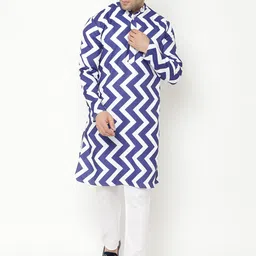 Hangup Men Blue Printed Kurta with Pyjamas-21