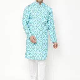 Hangup Men Blue Printed Kurta with Pyjamas-51
