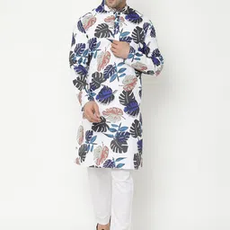 Hangup Men White Printed Cotton Blend Kurta with Pyjamas-picture-37