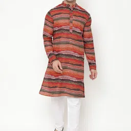 Hangup Men Brown Printed Kurta with Pyjamas-28