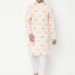 Hangup Men Yellow Printed Cotton Blend Kurta with Pyjamas-picture-41