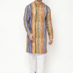 Hangup Men Brown Striped Cotton Blend Kurta with Pyjamas-picture-20