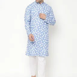 Hangup Men Blue Printed Cotton Blend Kurta with Pyjamas-picture-42