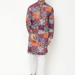 Hangup Men Maroon Printed Kurta with Pyjamas-58