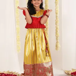 JBN Creation Girls Ethnic Motifs Woven Design Ready To Wear Lehenga-image-62