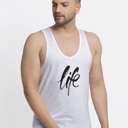 Friskers Men White Printed Pure Cotton Gym Vest-image-37