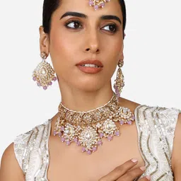 Zaveri Pearls Gold Plated Kundan & Pearls Studded Jewellary Set-57