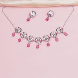 Voylla Women Silver-Plated Silver-Toned Mirror Studded Jewellery Set-image-82