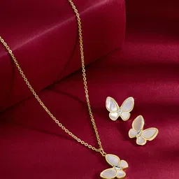 Peora Gold Plated Stone Studded Butterfly Shape Jewellery Set-picture-3