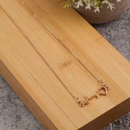 VAGHBHATT Set Of 2 Gold-Plated Studded Heartbeat & Butterfly Pendant With Chain-image-78