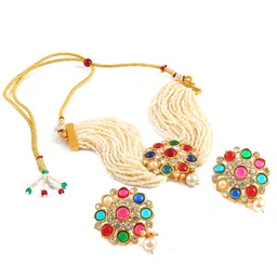 Jewar Mandi Gold-Plated Kundan Studded & Beaded Jewellery Set-picture-24