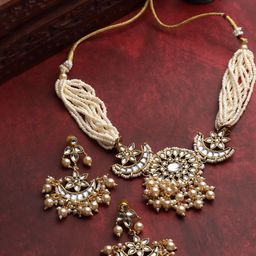 PANASH Gold Plated Artificial Stones and Beads Studded 2-in-1 Reversible Jewellery Set-4