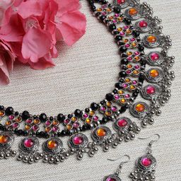 Shining Diva Silver-Plated Crystals-Studded Necklace With Earrings-image-52