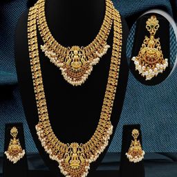 JANAVI Gold Plated Artificial Stones Studded & Beaded Necklace With Earrings-image-73