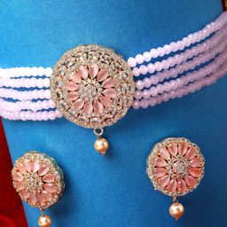 ZENEME Gold-Plated AD-Studded Beaded Jewellery Set-image-33