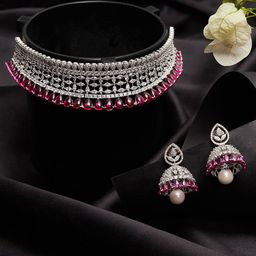 Voylla Silver-Plated CZ Stone & Gems -Studded Embellished Jewellery Set-image-58