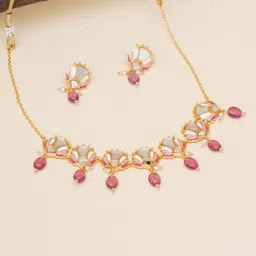 Voylla White & Purple Gold-Plated Beaded Jewellery Set-38