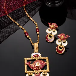 PANASH Gold-Plated Stone Studded & Beaded Jewellery Set-12