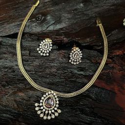 GRIIHAM Premium Sayara Gold-Plated Cubic Zirconia Stone-Studded Jewellery Set-image-12