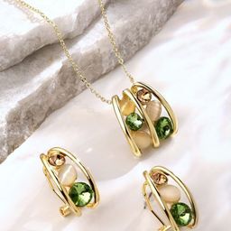 Cierra Gold-Plated Crystal Stone-Studded Jewellery Set-image-25