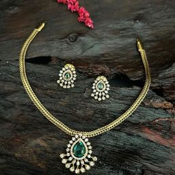 GRIIHAM Premium Sayara Gold Plated CZ Stone Studded Jewellery Set-image-58