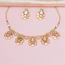 Voylla White & Green Gold-Plated Stone-Studded Jewellery Set-image-55