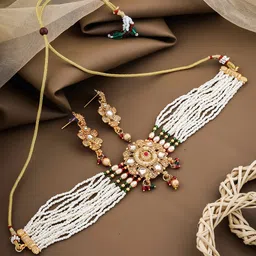 Wynona Gold-Plated Stones-Studded & Beaded Jewellery Set-picture-35
