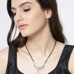 DIVASTRI Gold-Plated Stones & Beaded Mangalsutra With Earrings-image-62