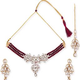 Swarajshop Women Gold-Plated Pearls-Studded Jewellery Set-image-8
