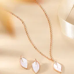 Peora Rose Gold-Plated Leaf Pendant Jewellery Set-42