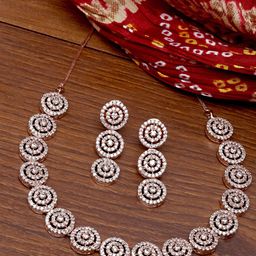 KARATCART Rose Gold-Plated CZ-Studded Jewellery Set-image-17