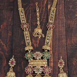 MANSIYAORANGE Gold Plated American Stone & Kundan Studded Jewellery Set-44